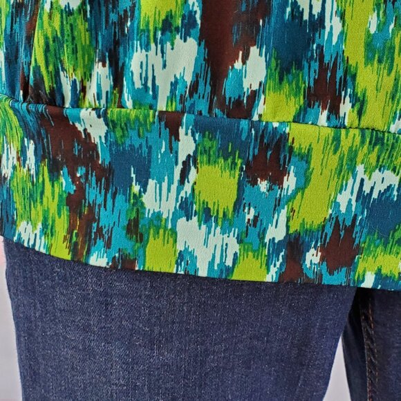 Heart Soul Blouse Top Women's Large Blue Green Ruffle Knit Stretch Cap Sleeves - Picture 10 of 13